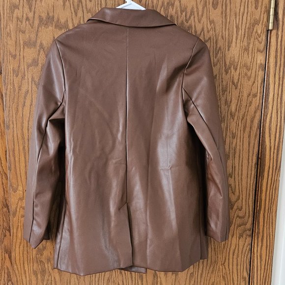 NWT Brown Faux Leather Blazer Jacket - Size 6 - Picture 3 of 5
